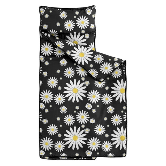 Nap Mat Mat Set – Includes Pillow Quilt Toddler Sleeping Mats for Daycare Preschool Kindergarten Daisy Flower Black Nap Mats