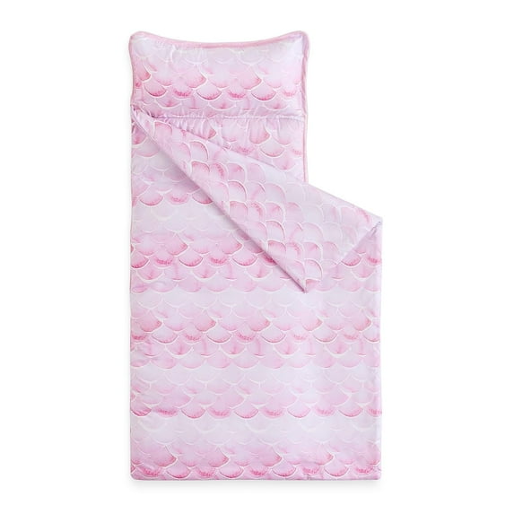 Nap Mat with Removable Pillow for Kids Toddler Boys Girls Daycare Preschool Kindergarten Sleeping Bag, Mermaids Scales in Pink,100% Soft Microfiber
