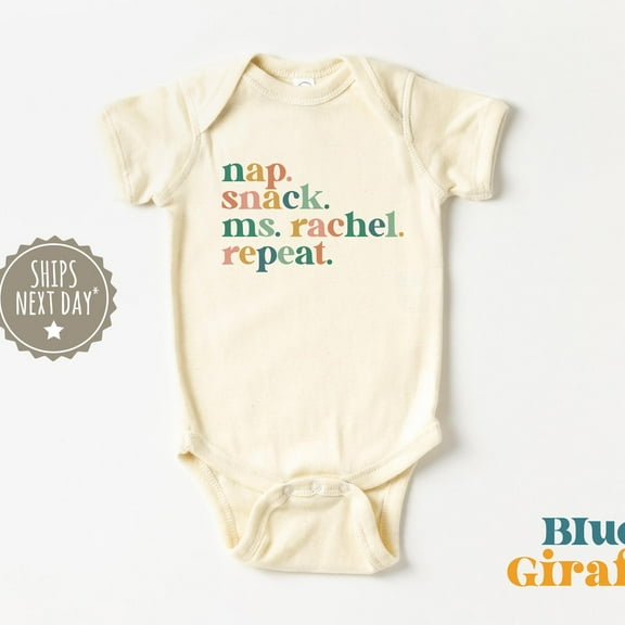 Nap Snack Ms. Rachel Repeat Baby Onesie - Cute Baby Clothes - Funny Boho Baby Bodysuit - Ms. Rachel Shirt For Kids Cute Baby Onesie, BABY BODYSUIT LAT 4424