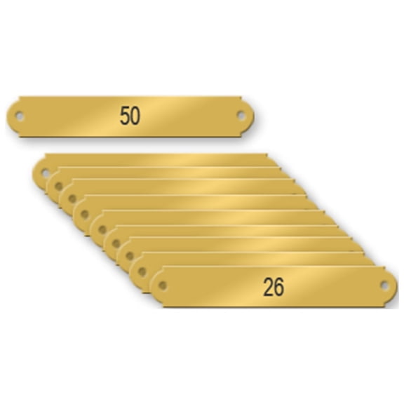 Nap Tags Numbered Brass Tags - 2-1/2 inch x 3/8 inch Pack of #'s 26-50