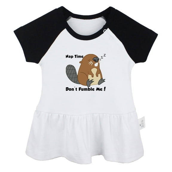 Nap Time Don't Fumble Me Funny Dresses For Baby, Newborn Babies Animal Beaver Pattern Skirts, Infant Princess Dress, 0-24M Kids Graphic Clothes (Black Raglan Dresses, 0-6 Months)
