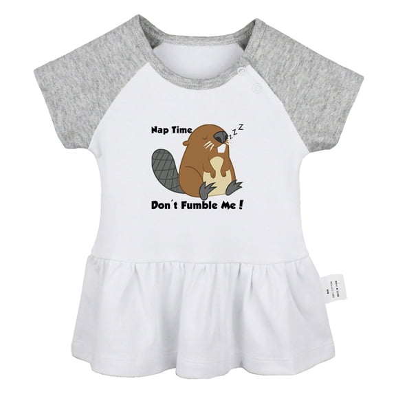 Nap Time Don't Fumble Me Funny Dresses For Baby, Newborn Babies Animal Beaver Pattern Skirts, Infant Princess Dress, 0-24M Kids Graphic Clothes (Gray Raglan Dresses, 18-24 Months)