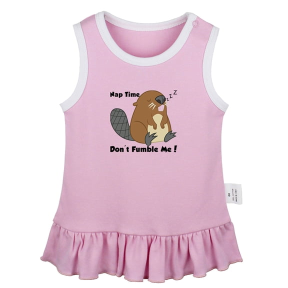 Nap Time Don't Fumble Me Funny Dresses For Baby, Newborn Babies Animal Beaver Pattern Skirts, Infant Princess Dress, 0-24M Kids Graphic Clothes (Pink Sleeveless Dresses, 6-12 Months)