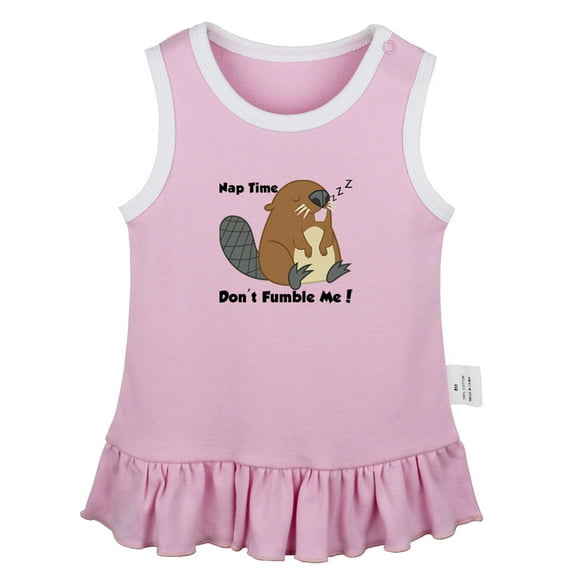 Nap Time Don't Fumble Me Funny Dresses For Baby, Newborn Babies Animal Beaver Pattern Skirts, Infant Princess Dress, 0-24M Kids Graphic Clothes (Pink Sleeveless Dresses, 0-6 Months)