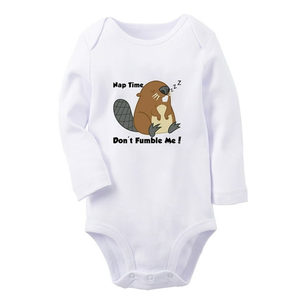 Nap Time Don't Fumble Me Funny Rompers, Newborn Baby Unisex Bodysuits, Infant Animal Beaver Pattern Jumpsuits, Toddler 0-12 Months Kids Long Sleeves Oufits (White, 6-12 Months)