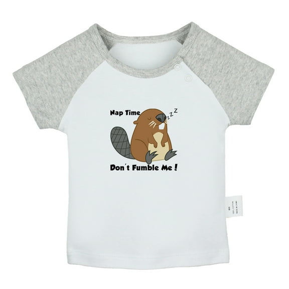 Nap Time Don't Fumble Me Funny T shirt For Baby, Newborn Babies Animal Beaver T-shirts, Infant Tops, 0-24M Kids Graphic Tees Clothing (Short Gray Raglan T-shirt, 12-18 Months)