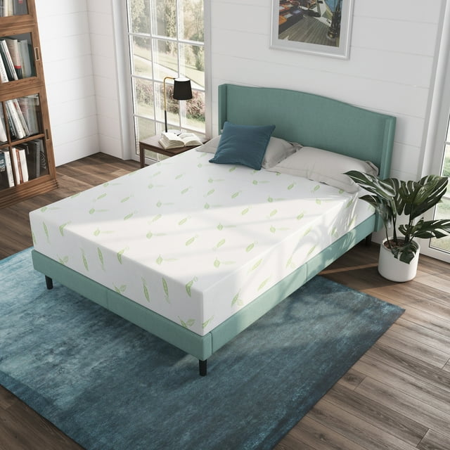 NapQueen Queen Mattress, 12 Inch Anula Green Tea Memory Foam Mattress, Queen Bed Mattress in a