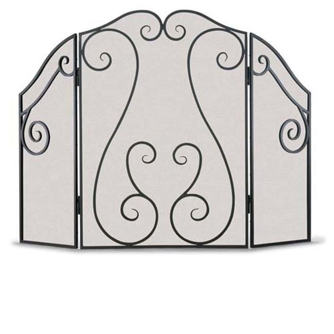 Black Antique Scroll Three-Panel Mesh Fireplace Screen