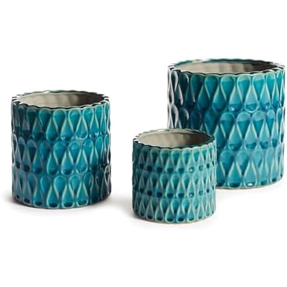 Napa Garden Collection-Loopy Pots, Set of 3 Teal$$Garden & Patio
