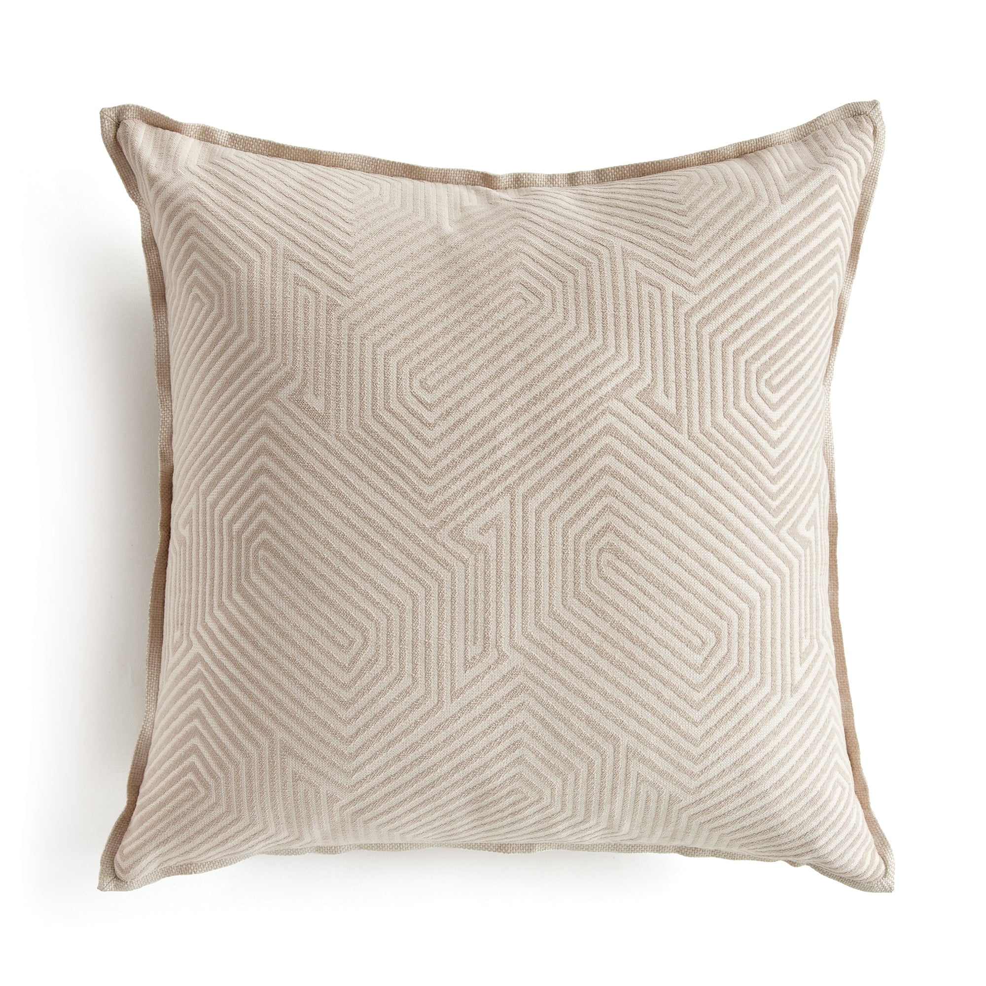 Beige Geometric Jacquard 24" Square Indoor/Outdoor Pillow