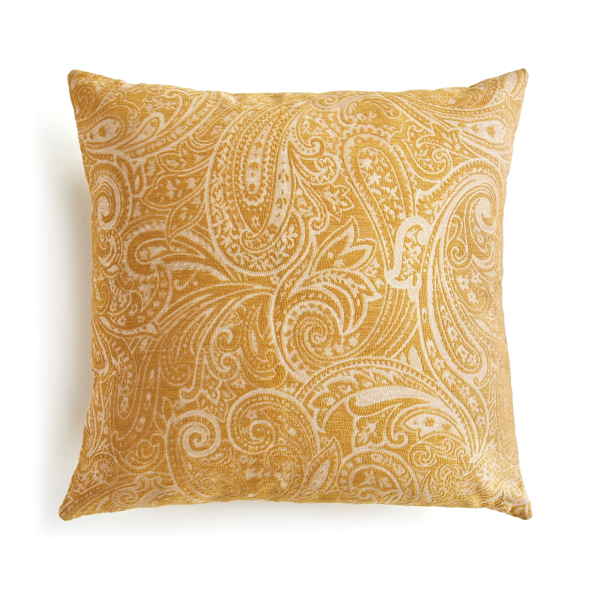Ochre Paisley Jacquard Square Indoor Outdoor Pillow 24"