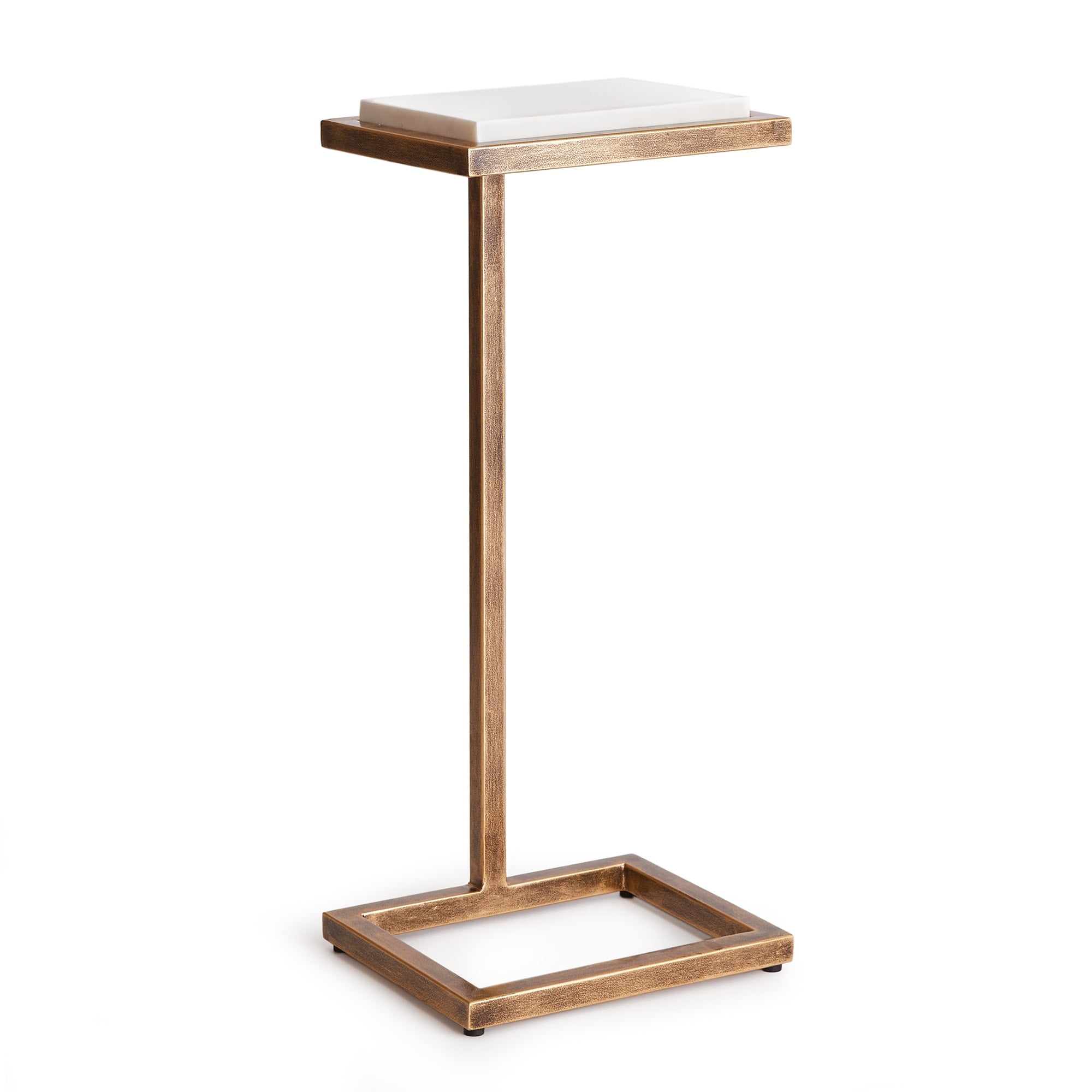 Petite White Stone and Antique Gold Metal Accent Table