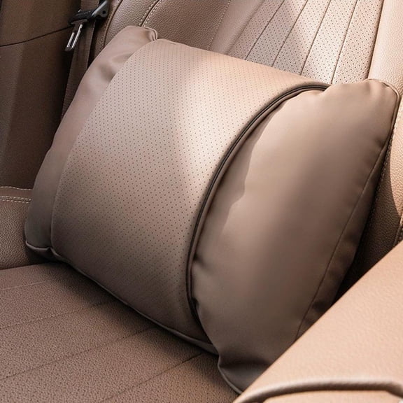 Napa Leather Car Lumbar Support Pillow - Ergonomic S-Curve Design, Breathable & Stain-Resistant, Memory Foam Cushion for Driving Comfort