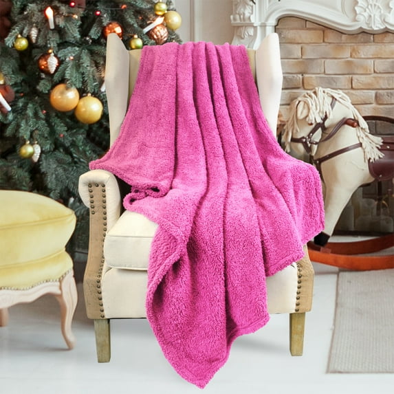 Napa® Luxury Shu Velveteen Throw Blanket, Soft Blankets for Adults, All Seasons Plush Blanket, Cozy Reversible Fuzzy Blanket, Best Gift for Women, Pink, 50" x 60"