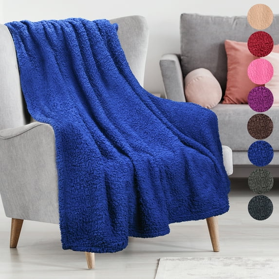 Napa® Luxury Shu Velveteen Throw Blanket, Soft Blankets for Adults, All Seasons Plush Blanket, Cozy Reversible Fuzzy Blanket, Best Gift for Women, Blue, 50" x 60"