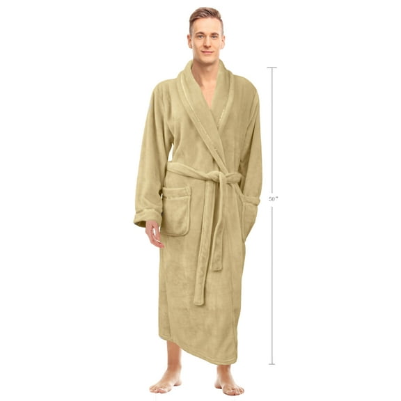 Napa® Mens Super Soft Warm Microfiber Fleece Plush Bathrobe Spa Robe with Pockets Latte