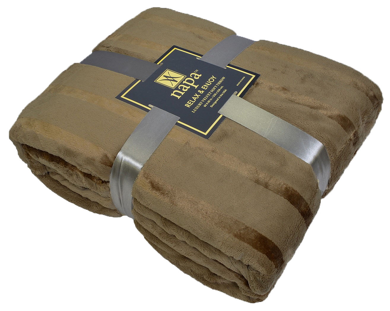 Napa Plush Cashmere Throw Blanket Mocha, King 108"x90", Striped