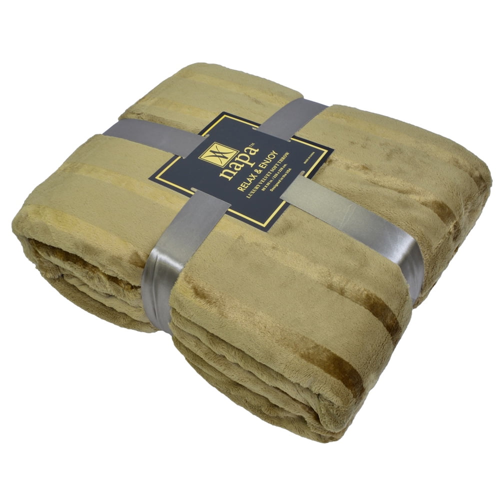 Napa Plush Throw Blanket Mocha, Twin 60"x90", Striped Reversible Velvet