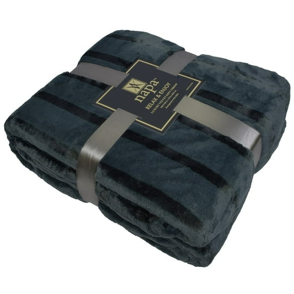 Napa Plush Throw Blanket Dark Grey, Twin 66"x90", Striped Reversible Velvet Luxury Fleece Warm Bed Couch Blanket, Super Soft and Cozy
