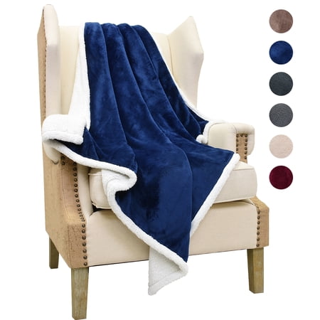 Napa Super Soft Micro Fleece Sherpa Bed Throw TV Blanket 50" x 60" Reversible Blue