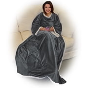 Napa Super Soft Micro Fleece Sherpa Bed Throw TV Blanket with Sleeves 72 x 50 Grey