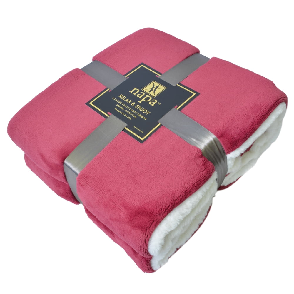 Napa Super Soft Velvet Plush Throw Blanket 50”x 70”, Reversible Fuzzy Solid Blanket, All Season