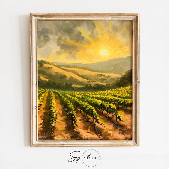 Napa Valley Vineyard Sunset Art, California Wine Country Landscape, Golden Vineyard Artwork, Rustic Farm Wall Decor, 421 Home Decor, 12x18 UNFRAMED