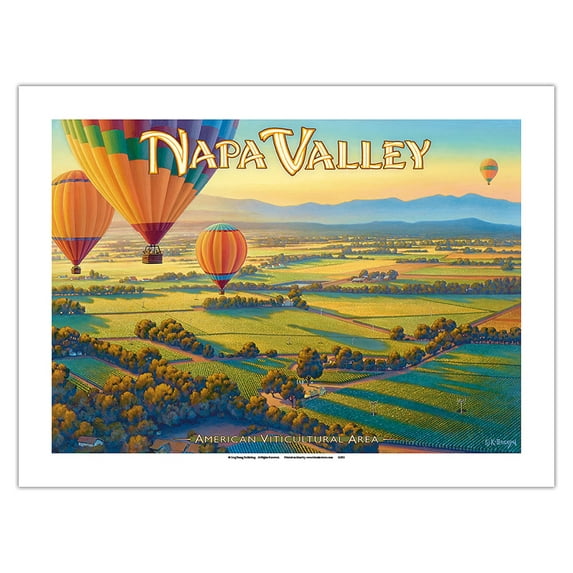 Napa Valley Wineries by Hot Air Balloon - California Vineyards Wine Country Art by Kerne Erickson - Bamboo Fine Art 290gsm Paper (Unframed) 12x16in
