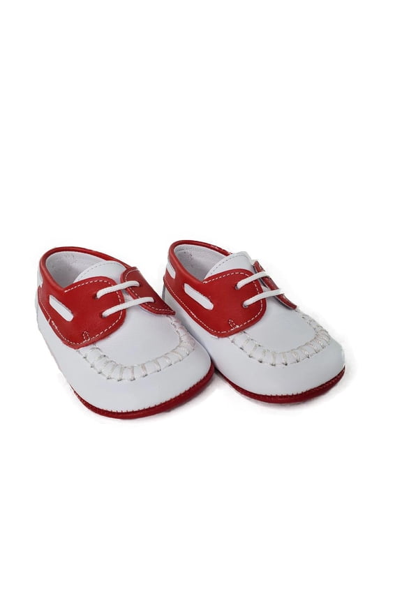 Napa White and Red Moc Pre-walker Shoes-Toddler Boy Shoes