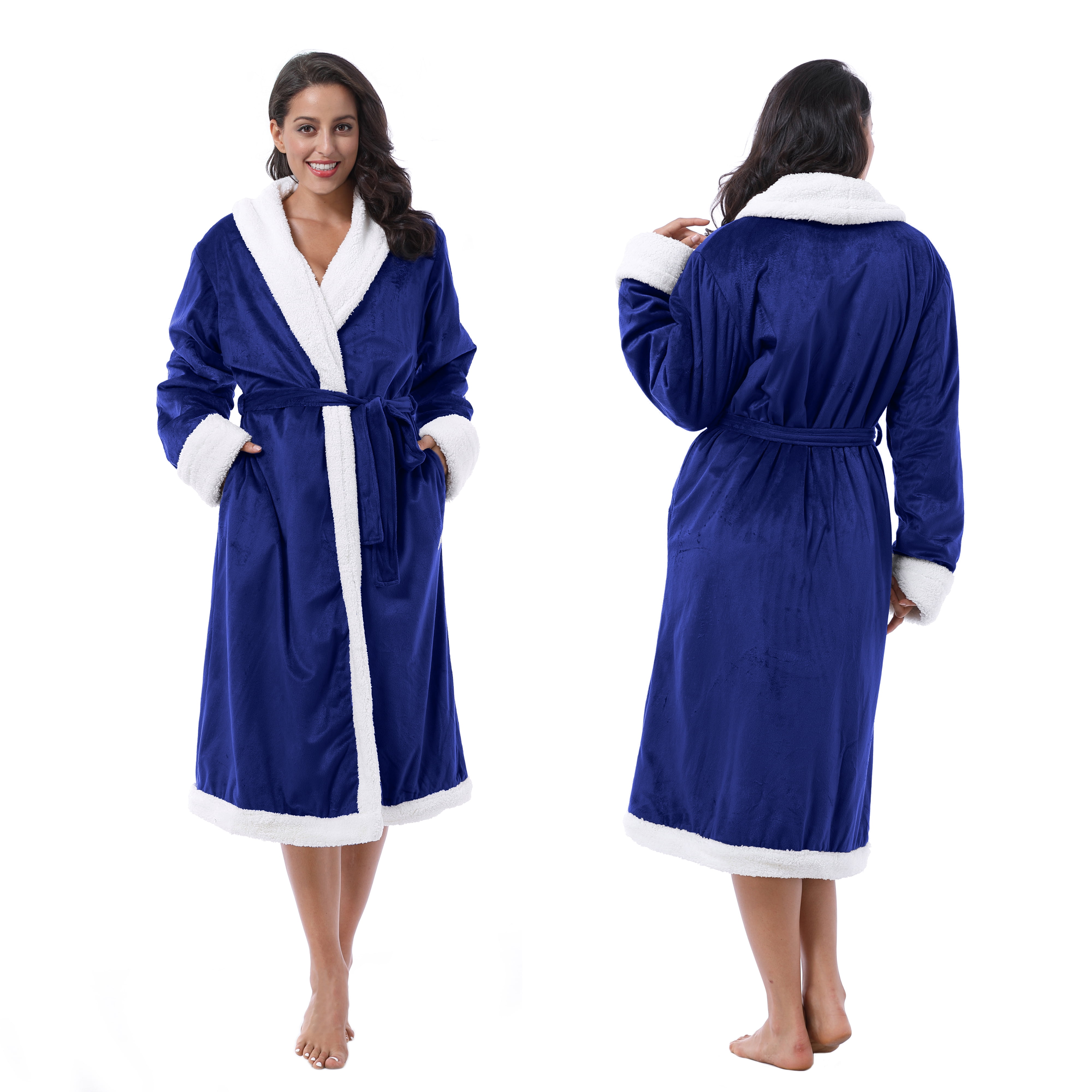 Napa Women's Super Soft Warm Sherpa Bathrobe Micro Fleece Kimono Collar