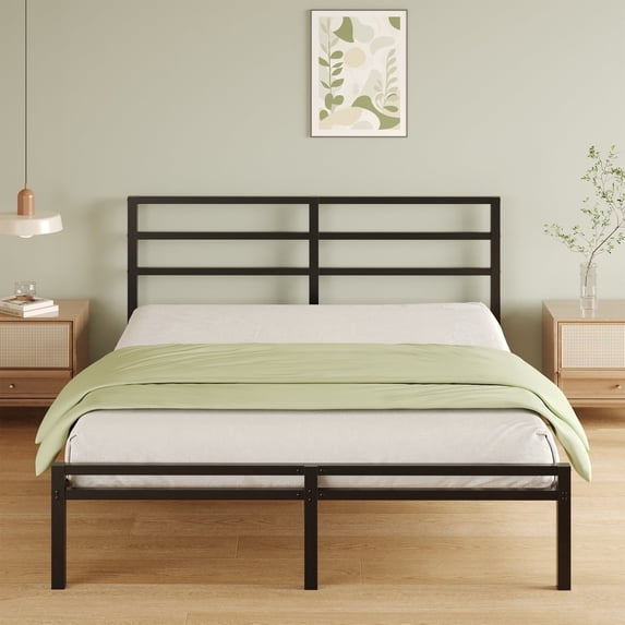 Napcenter 12 inch Queen Bed Frame with Headboard and Footboard, Metal Platform No Box Spring Needed, Easy Assembly, Black