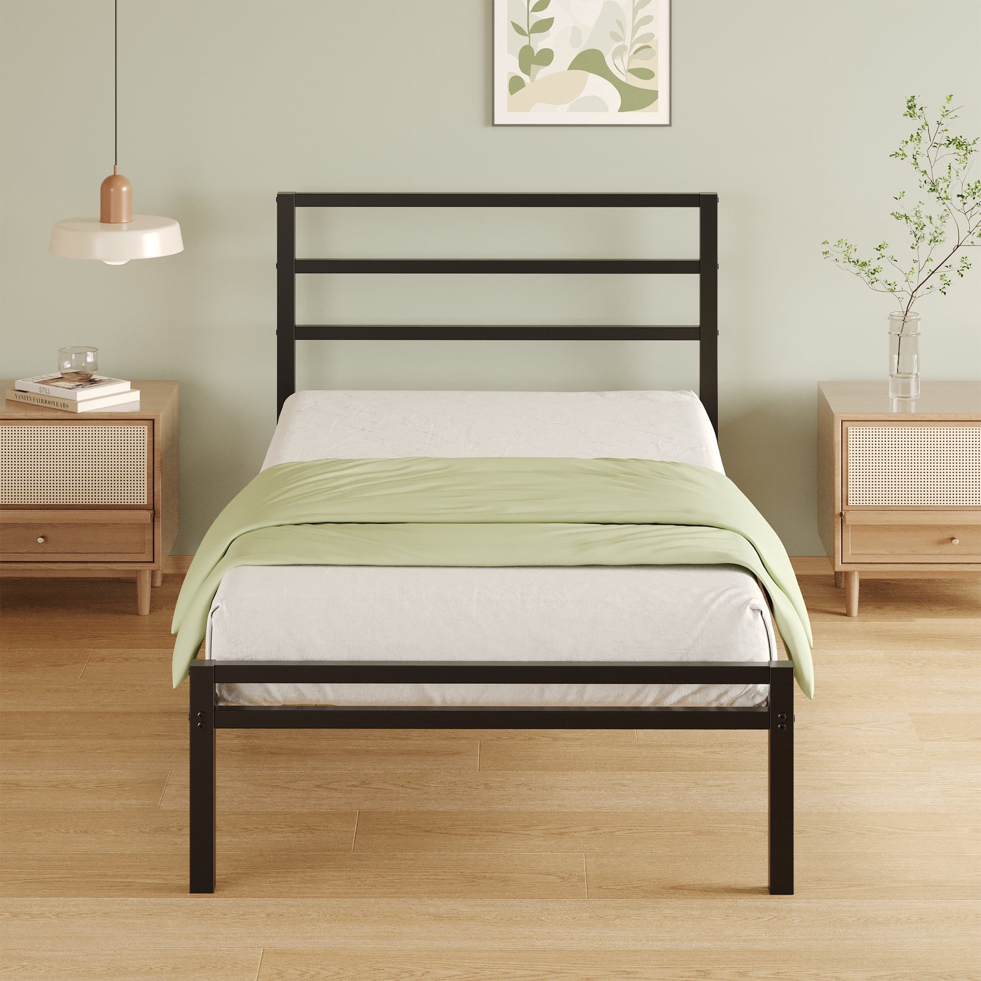 Napcenter 12 inch Twin Bed Frame with Headboard and Footboard, Metal Platform No Box Spring Needed, Easy Assembly, Black