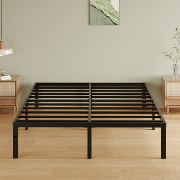 Napcenter 14" Full Size Bed Frame, No Box Spring Needed, Metal Platform, Noise Free, Easy Assembly, Black