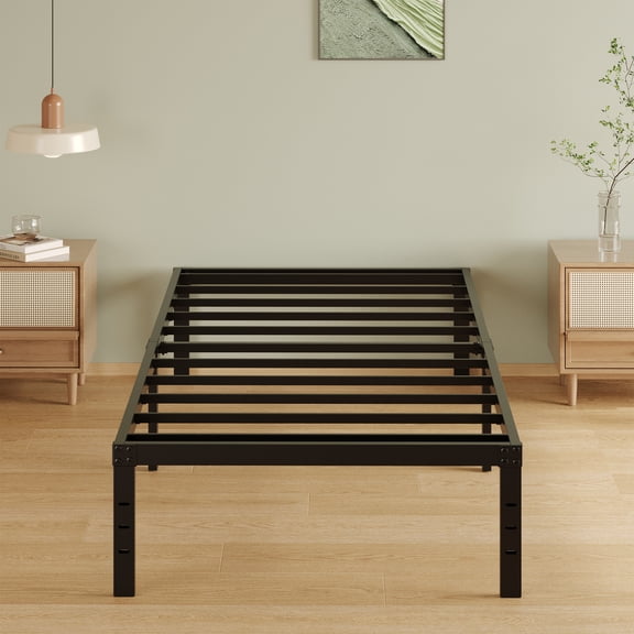 Napcenter 14" Twin Size Bed Frame, No Box Spring Needed, Metal Platform, Noise Free, Easy Assembly, Black