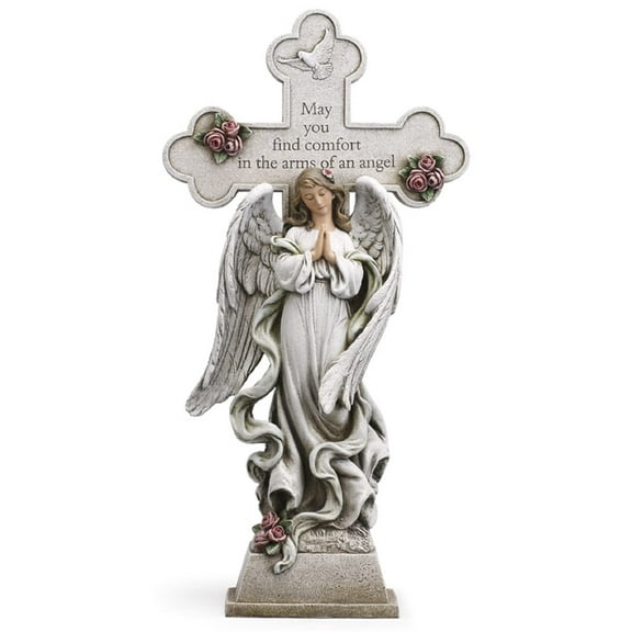 Napco 11981 Comfort Praying Cross Angel Figurine, 18.25-inch High, Resin