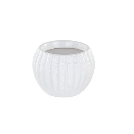 Napco 22111 Glazed Ceramic Ribbed Ball Planter/Cache Pot, White
