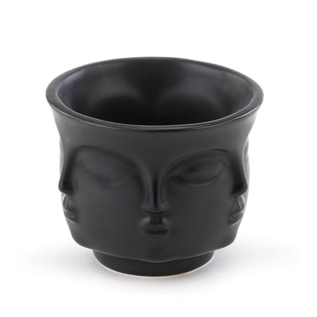 Napco 22144 Ceramic Face Planter/Cache Pot, Matte Black