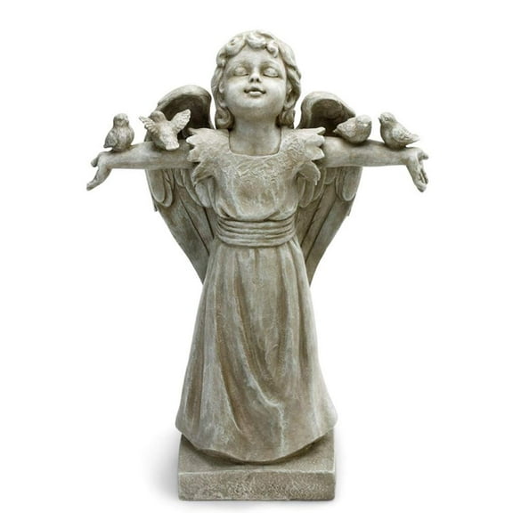 Napco Angel with Birds Pewter Grey 19 x 14 Resin Stone Garden Collectible Figurine