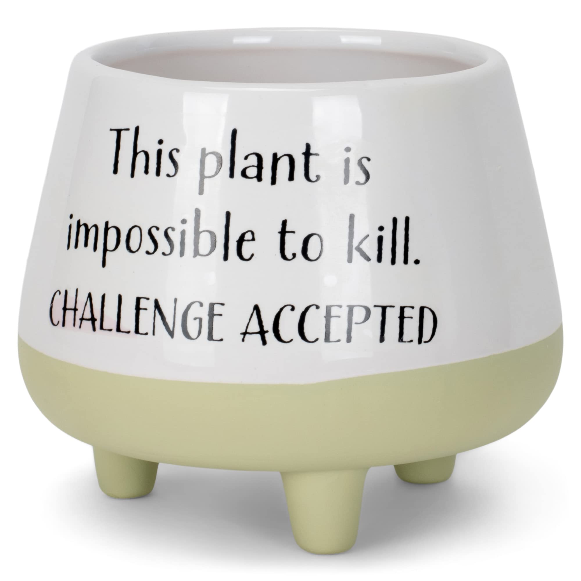 Napco Challenge Accepted 4.25 Inch White Green Ceramic Flower Pot ...