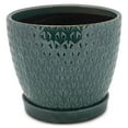 thumbnail image 1 of Napco Geometric Triangle Teal Green 6 x 6.5 Inch Ceramic Flower Pot Planter with Saucer, 1 of 3