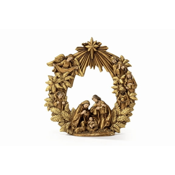 Napco Golden Wreath with Holy Family - Gold