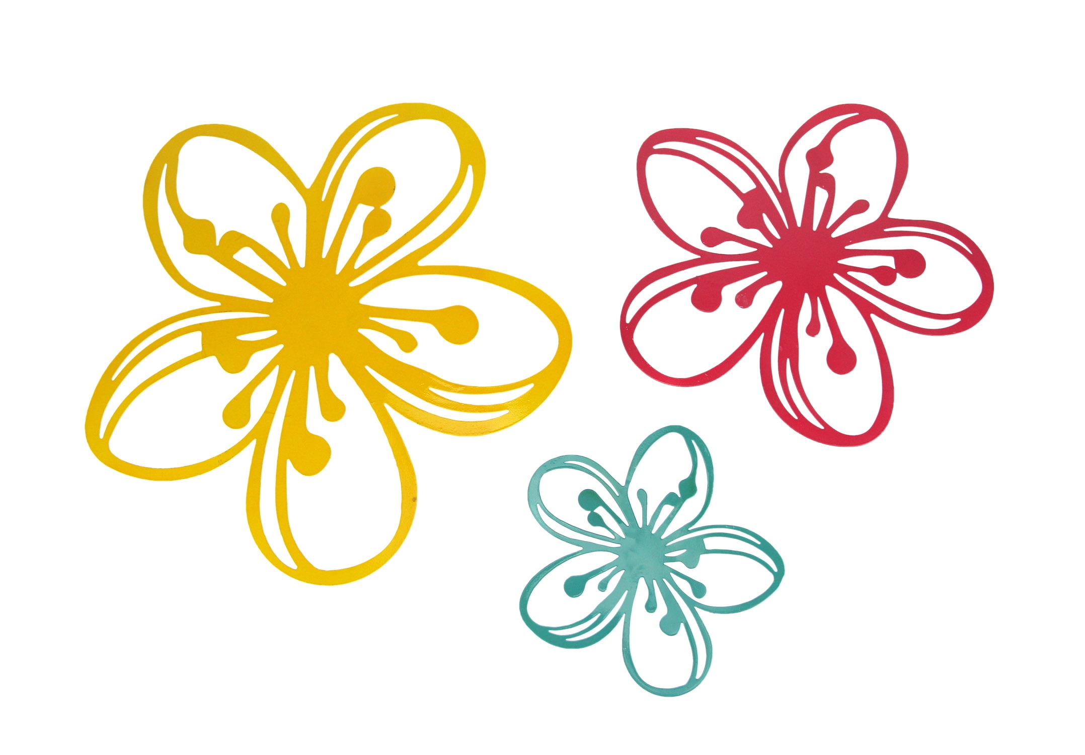 Large Multicolor Metal Floral Silhouette Wall Sculptures Set