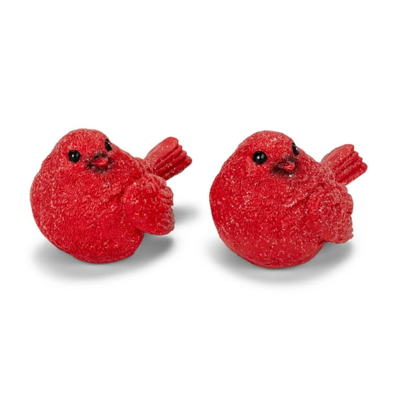 Napco - Red Glitter Cardinal Figurines 2 Assorted Poses, 4x3