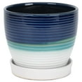 thumbnail image 1 of Napco Tri-Color Ribbed 4.5 Inch Blue, Green, White Ceramic Flower Pot Planter with Saucer, 1 of 3