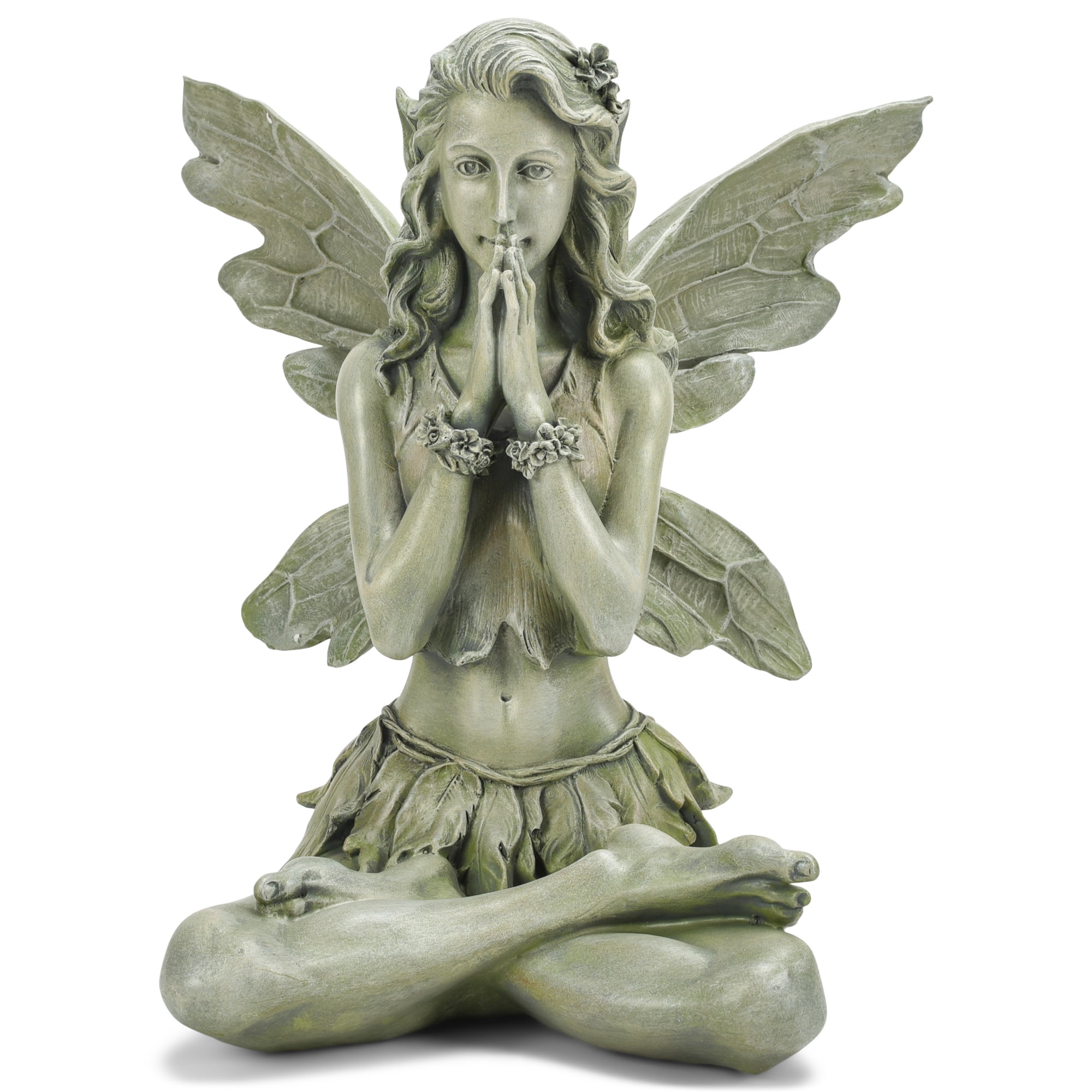 Napco Zen Flower Fairy Pale Green 11 Inch Resin Stone Outdoor Garden