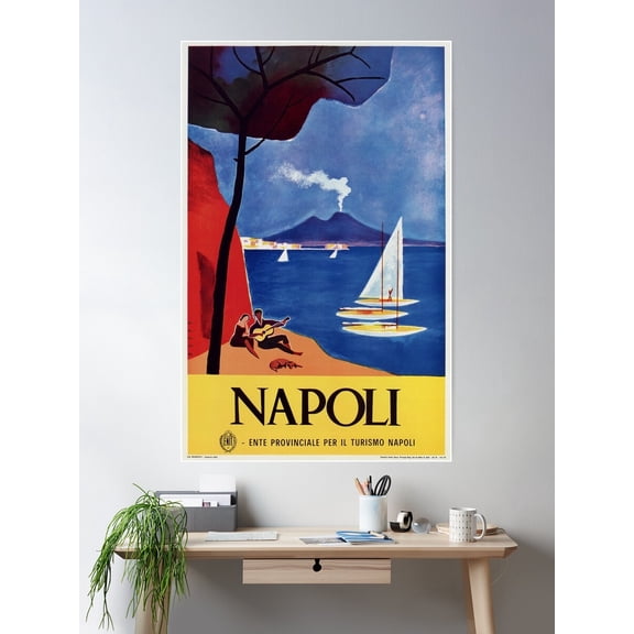 Napels Italy Retro Vintage Travel Ad Poster Wall Art, Modern Wall Decor For Living Room Bedroom, 8x12 UNFRAMED