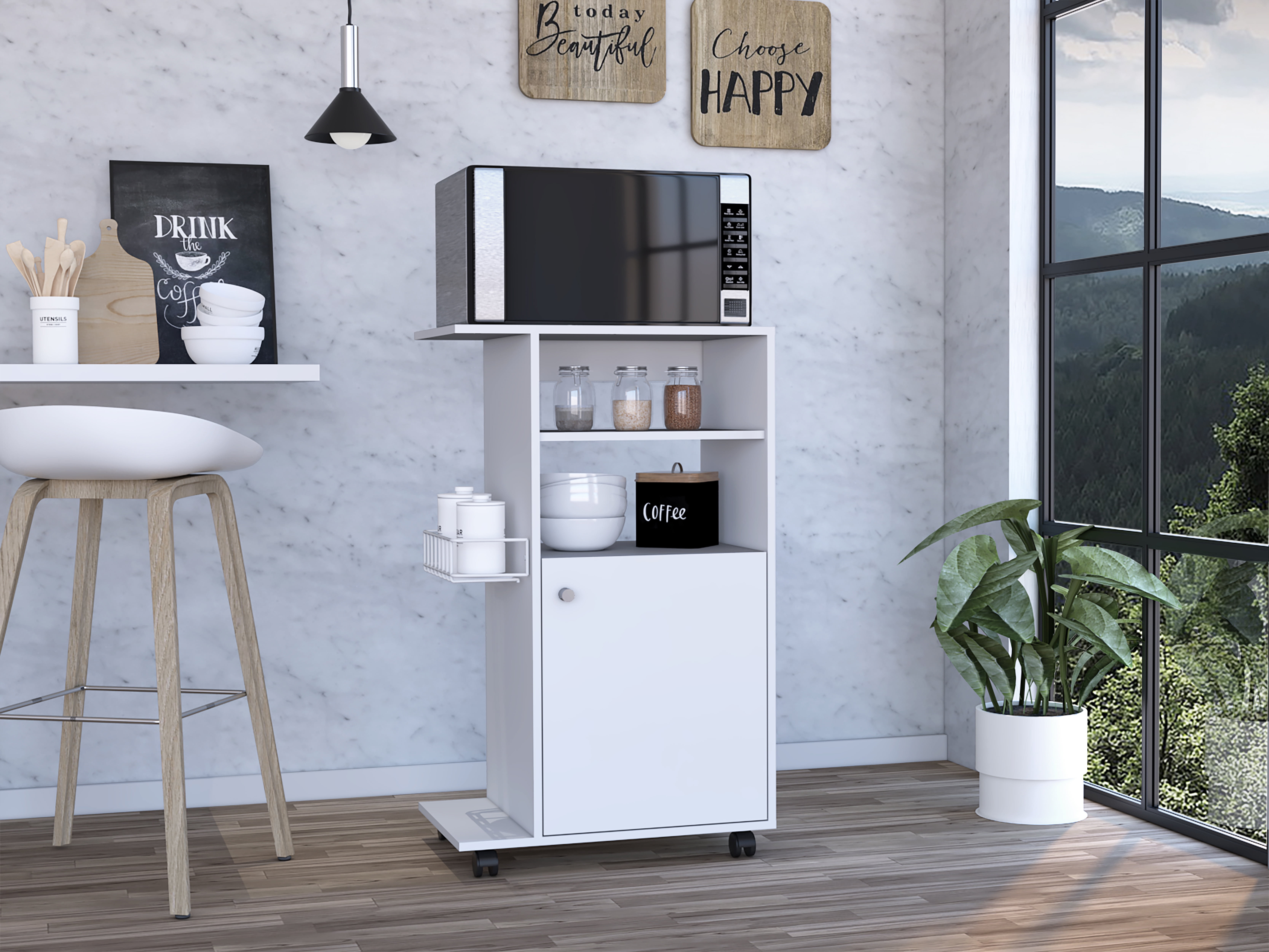 Napenthe 1-Shelf Kitchen Cart with Caster White,White Particle Board ...