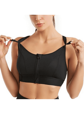 Zipper in Front Sports Bra for Women, Criss-Cross Back Padded