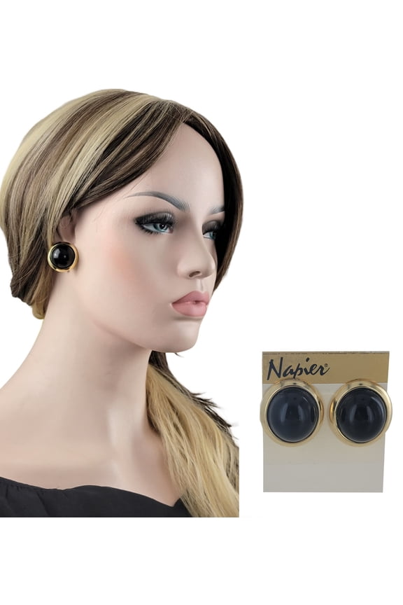 - Black Gold Tone Large Bubble Button Clip On Earrings