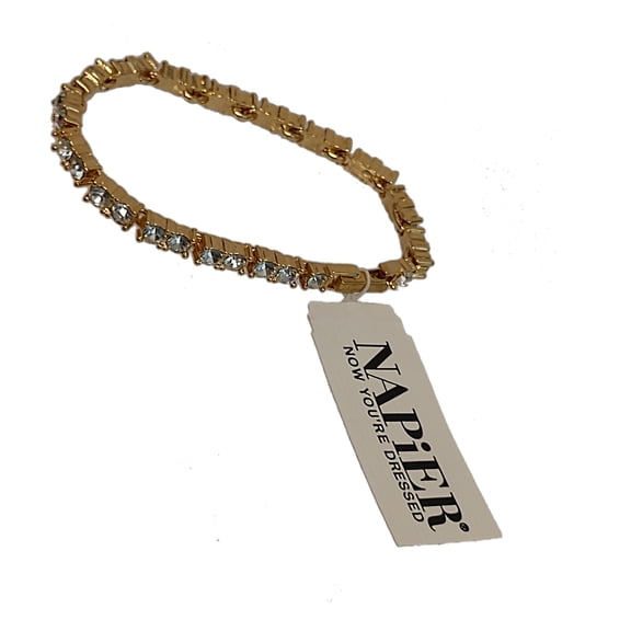 Napier Rhinestone Crystal Gold Tone Bracelet 7.25" Ladies Adult Female Women